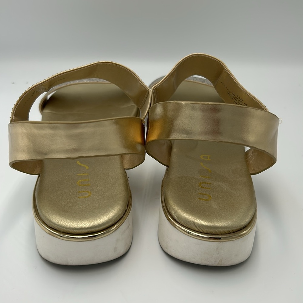 Unisa Rhinestone Embellished Gold Metallic Sling Back Comfort Sandals 9.5 - Picture 6 of 8
